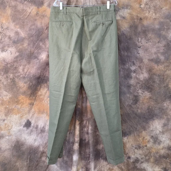 Van Heusen Mens Pants 34x30 Pleated Front Pockets Linen Olive Green - Picture 3 of 6